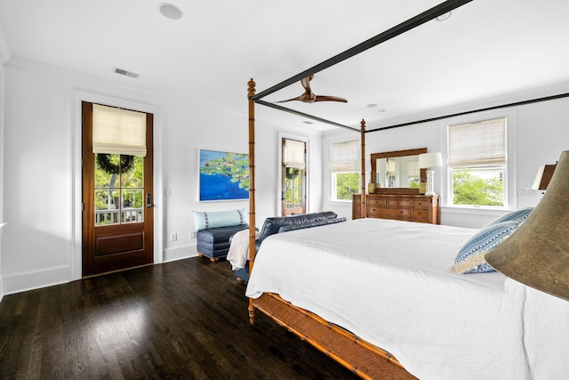 11 Dalton St, Daniel Island, SC 29492 - bedroom with ornamental molding, wood finished floors, multiple windows, baseboards, and ceiling fan