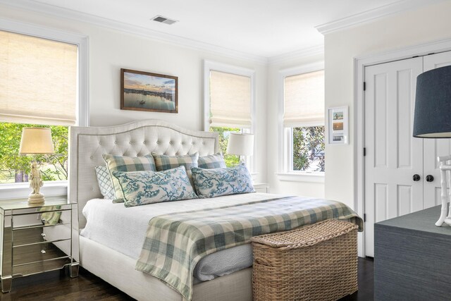 11 Dalton St, Daniel Island, SC 29492 - bedroom featuring crown molding, dark wood-type flooring, and a closet