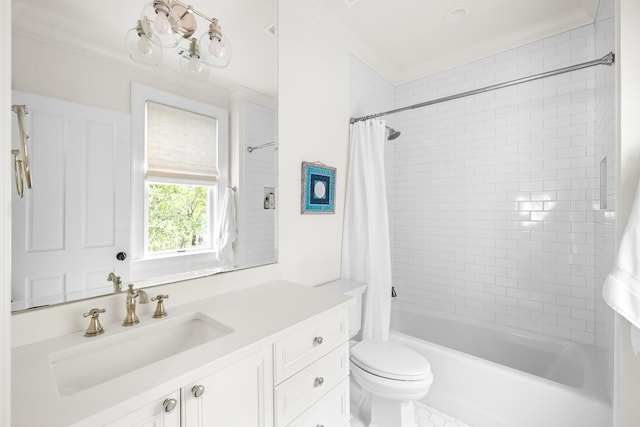 11 Dalton St, Daniel Island, SC 29492 - bathroom with toilet, shower / bath combo with shower curtain, vanity, and ornamental molding