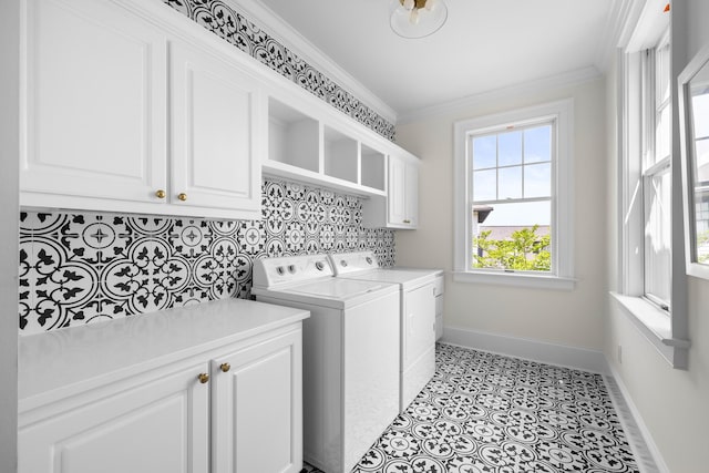 11 Dalton St, Daniel Island, SC 29492 - washroom with washing machine and clothes dryer, baseboards, cabinet space, and ornamental molding