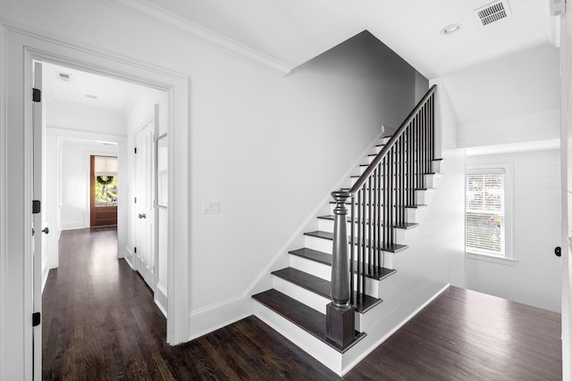 11 Dalton St, Daniel Island, SC 29492 - staircase with wood finished floors, healthy amount of natural light, ornamental molding, and baseboards
