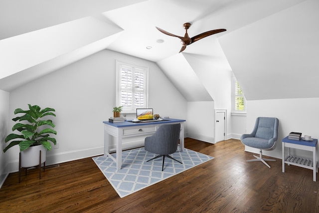 11 Dalton St, Daniel Island, SC 29492 - office featuring ceiling fan, wood finished floors, vaulted ceiling, and baseboards