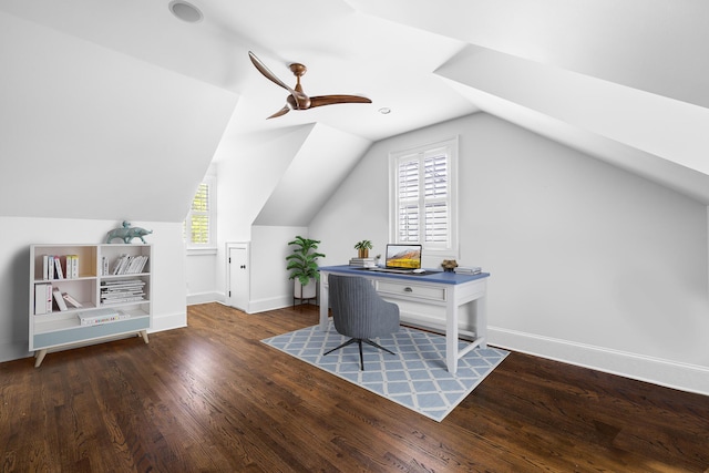 11 Dalton St, Daniel Island, SC 29492 - office area with ceiling fan, wood finished floors, baseboards, and lofted ceiling