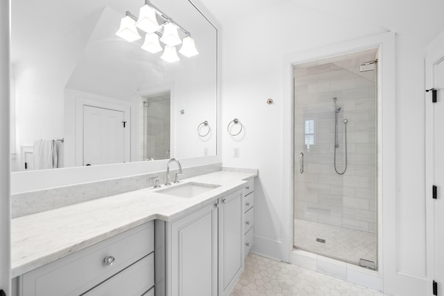 11 Dalton St, Daniel Island, SC 29492 - bathroom with a shower stall, vanity, and tile patterned floors