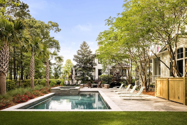 11 Dalton St, Daniel Island, SC 29492 - view of pool featuring a patio area, a lawn, and a pool with connected hot tub