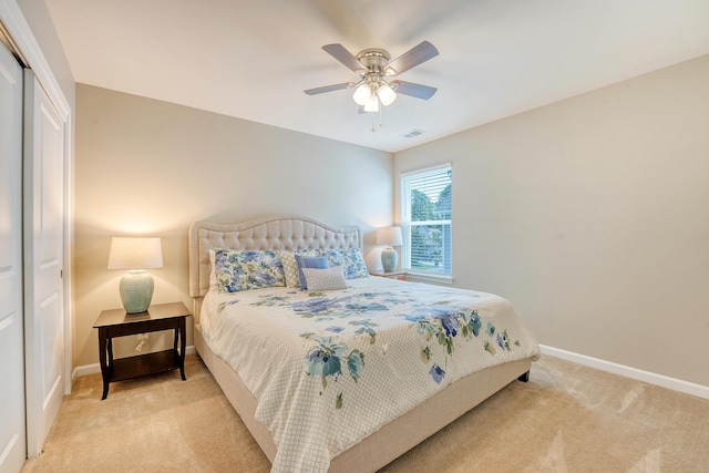 109 Cypress Plantation Rd, Moncks Corner, SC 29461 - bedroom with light carpet, a closet, and a ceiling fan