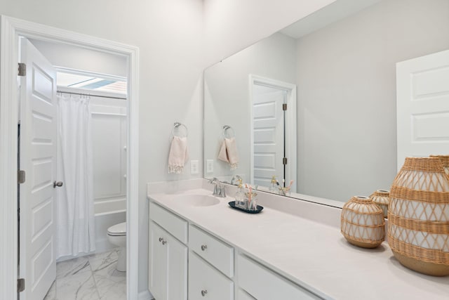 782 Clay Field Trl, Summerville, SC 29485 - full bathroom featuring curtained shower, vanity, toilet, and marble finish floor
