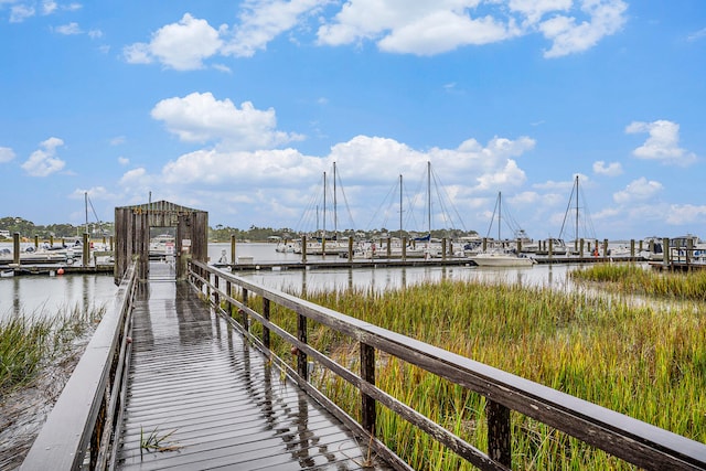 view of dock featuring a water view