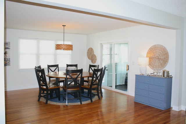 dining space with a wealth of natural light and wood-type flooring