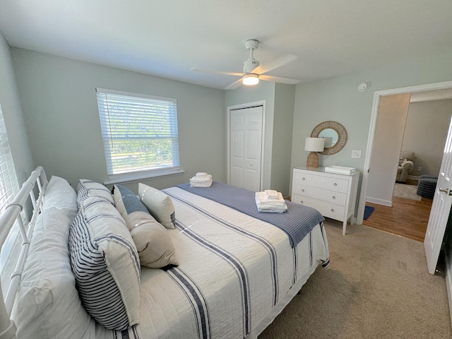 32 41st Ave, Isle Of Palms, SC 29451 - bedroom with a closet, ceiling fan, and light colored carpet