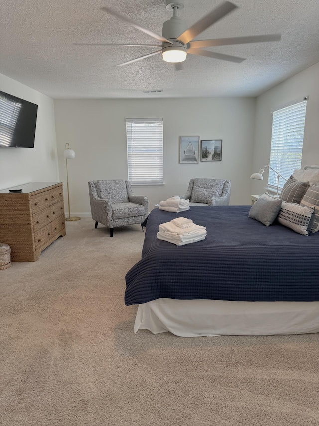 32 41st Ave, Isle Of Palms, SC 29451 - bedroom featuring multiple windows, carpet flooring, a ceiling fan, and a textured ceiling