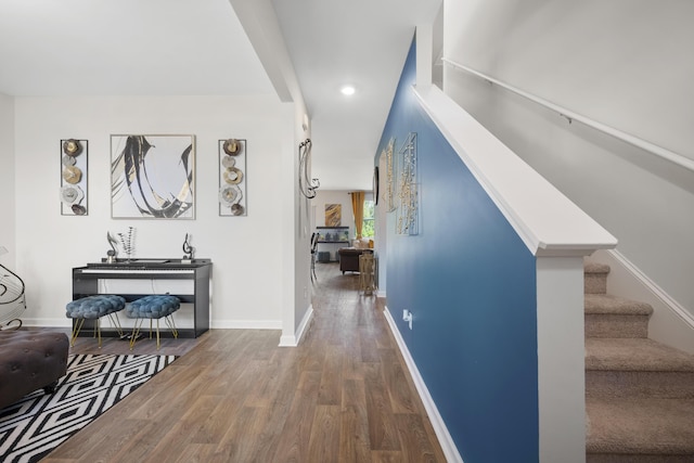 225 N Light Way, Summerville, SC 29486 - hall featuring wood finished floors, stairway, and recessed lighting