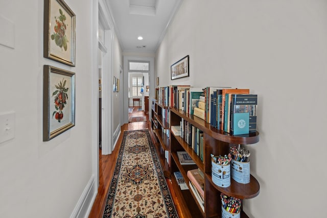 41 Legare St Unit C, Charleston, SC 29401 - corridor featuring ornamental molding, wood finished floors, and attic access