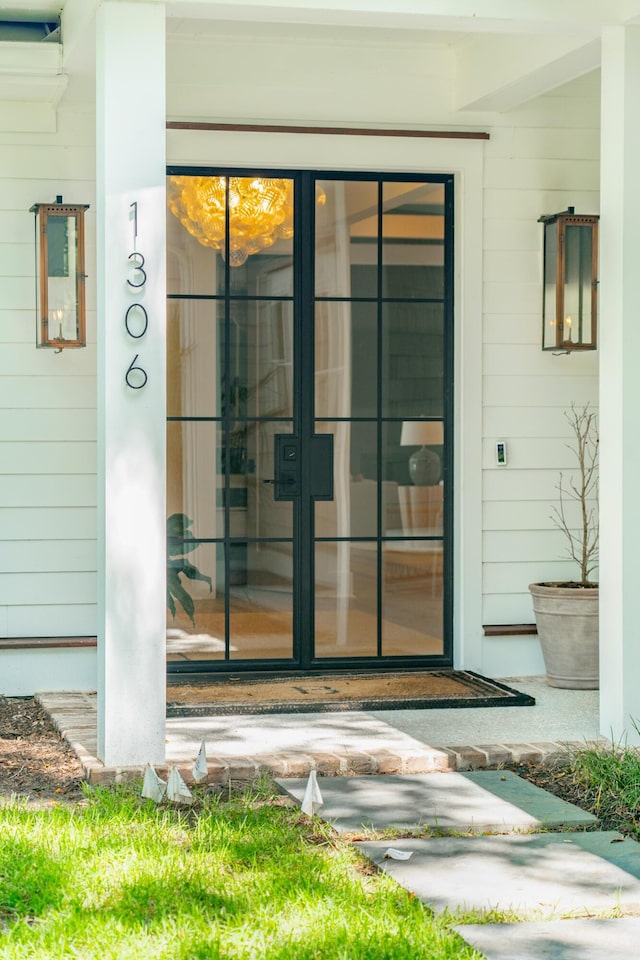 entrance to property featuring french doors