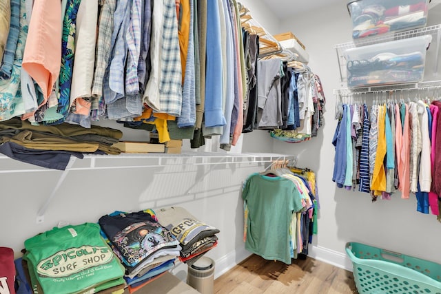 spacious closet with light hardwood / wood-style flooring