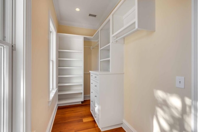 walk in closet featuring light wood-style floors and visible vents