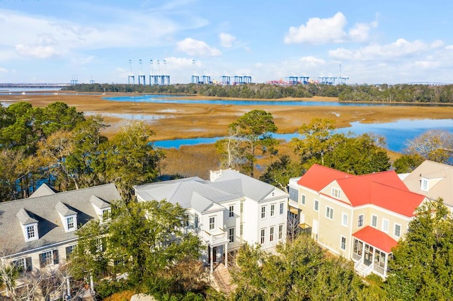 aerial view with a water view and a city view