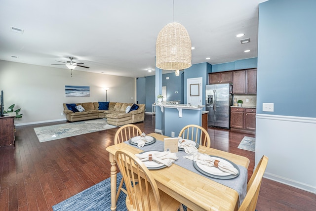458 Whispering Breeze Ln, Summerville, SC 29486 - dining area with dark wood-type flooring, baseboards, a ceiling fan, and recessed lighting