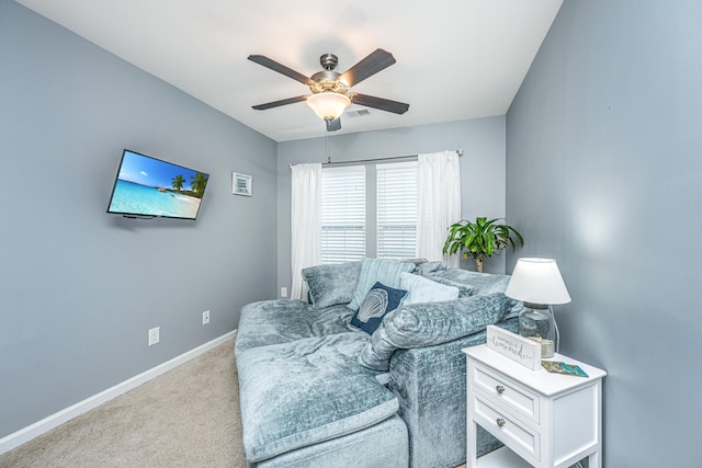 458 Whispering Breeze Ln, Summerville, SC 29486 - living area featuring carpet, visible vents, baseboards, and ceiling fan