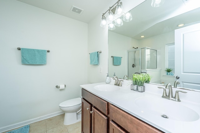 458 Whispering Breeze Ln, Summerville, SC 29486 - bathroom with a shower stall, tile patterned floors, a sink, and visible vents