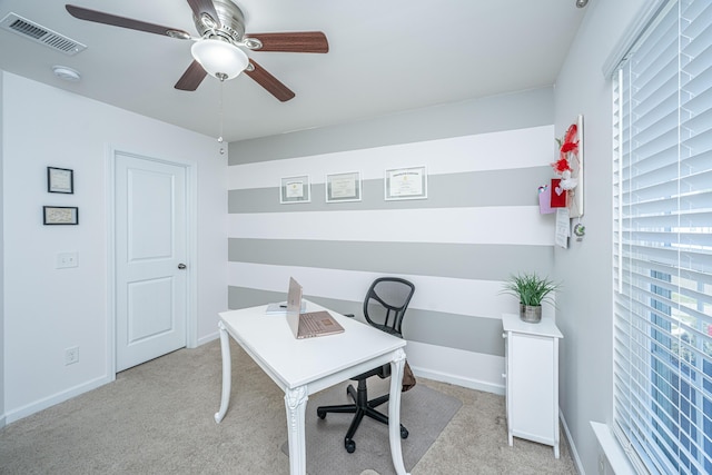 458 Whispering Breeze Ln, Summerville, SC 29486 - carpeted office featuring baseboards, a ceiling fan, and visible vents