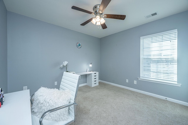 458 Whispering Breeze Ln, Summerville, SC 29486 - carpeted office featuring baseboards, a ceiling fan, and visible vents
