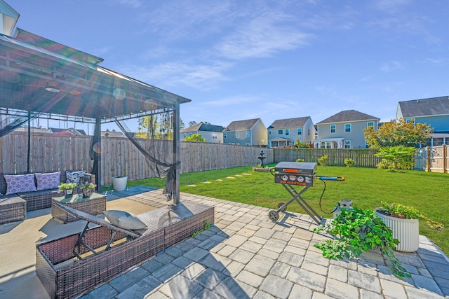 458 Whispering Breeze Ln, Summerville, SC 29486 - view of patio featuring a gazebo, an outdoor hangout area, a fenced backyard, and a residential view