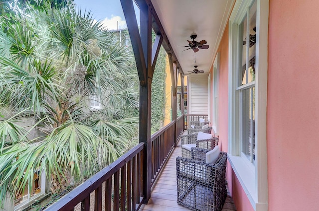 balcony with ceiling fan