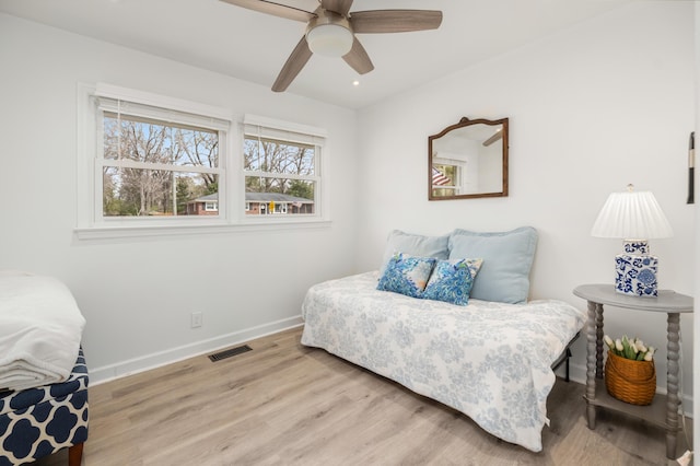 2137 Barbour Dr, Charleston, SC 29414 - bedroom with visible vents, baseboards, recessed lighting, wood finished floors, and a ceiling fan