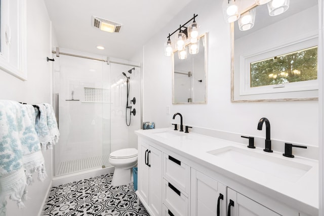 2137 Barbour Dr, Charleston, SC 29414 - bathroom with a sink, visible vents, a shower stall, and tile patterned floors
