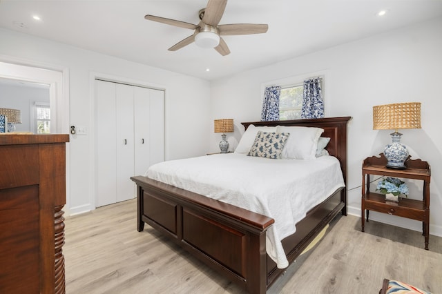 2137 Barbour Dr, Charleston, SC 29414 - bedroom featuring recessed lighting, light wood-type flooring, a closet, and ceiling fan