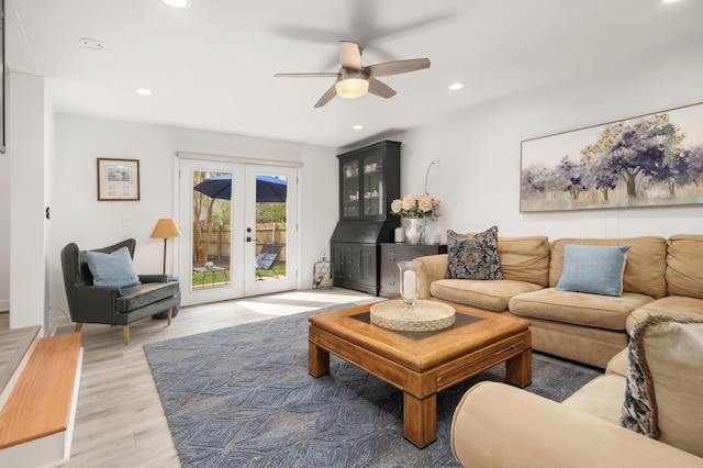 2137 Barbour Dr, Charleston, SC 29414 - living room featuring recessed lighting, french doors, ceiling fan, and light wood-style flooring