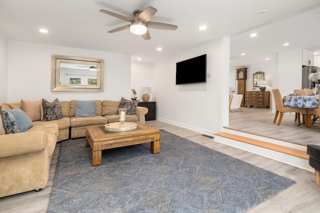 2137 Barbour Dr, Charleston, SC 29414 - living area featuring recessed lighting, baseboards, a ceiling fan, and wood finished floors