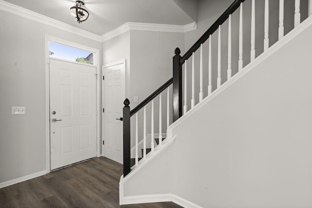 132 E Hartwick Ln, Goose Creek, SC 29445 - foyer with stairs, crown molding, baseboards, and wood finished floors