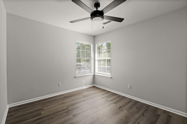 132 E Hartwick Ln, Goose Creek, SC 29445 - spare room with baseboards, dark wood finished floors, ceiling fan, and visible vents