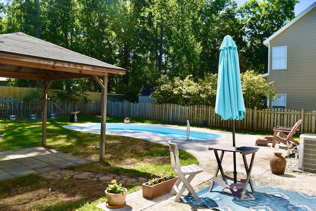 view of pool featuring a fenced in pool, cooling unit, and a fenced backyard