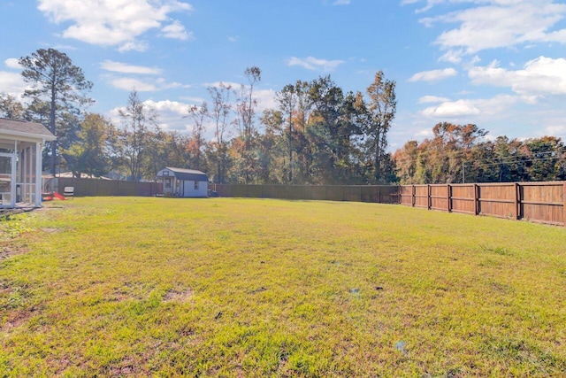 view of yard with a storage shed