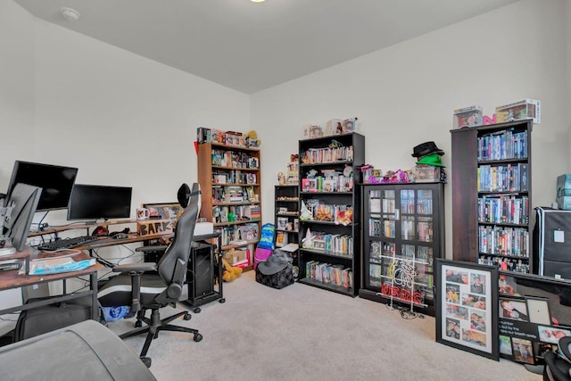 view of carpeted home office