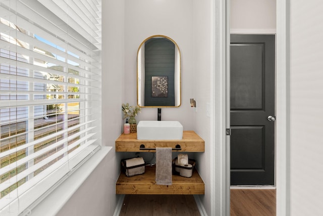 bathroom featuring wood-type flooring and sink