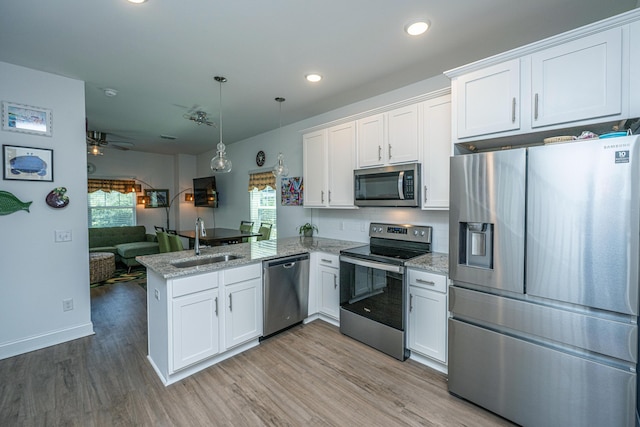1242 Allusion Ln Unit 206, Mount Pleasant, SC 29466 - kitchen featuring stainless steel appliances, a sink, a peninsula, open floor plan, and light wood finished floors
