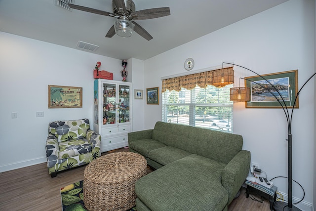 1242 Allusion Ln Unit 206, Mount Pleasant, SC 29466 - living area featuring wood finished floors, ceiling fan, and baseboards