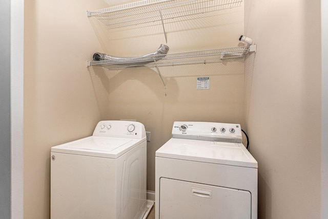 washroom featuring washing machine and dryer and laundry area