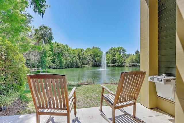 exterior space with a water view