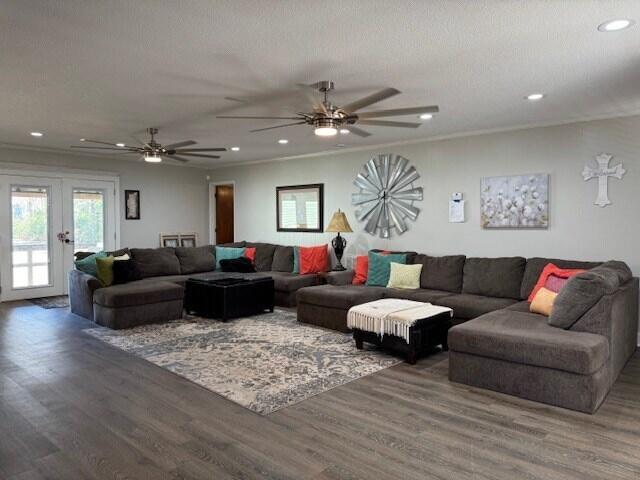 1188 Blackberry Bush Rd, Summerton, SC 29148 - living area featuring ceiling fan, french doors, recessed lighting, and wood finished floors