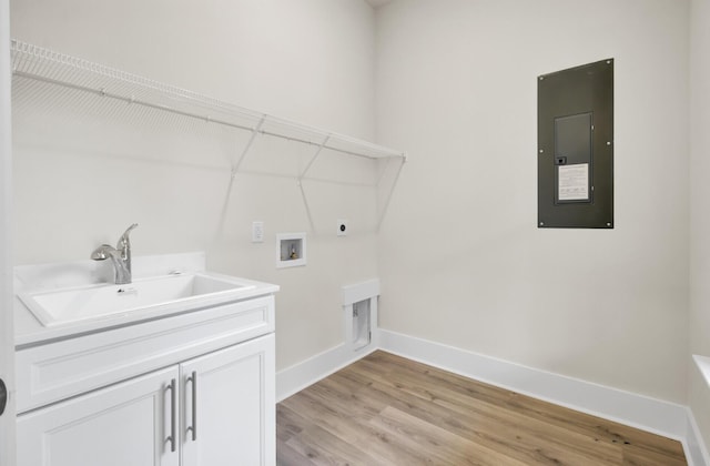3029 Robeson Trce, Johns Island, SC 29455 - laundry area featuring a sink, hookup for an electric dryer, electric panel, and light wood finished floors