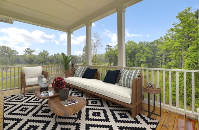 3029 Robeson Trce, Johns Island, SC 29455 - wooden terrace with outdoor lounge area and a forest view