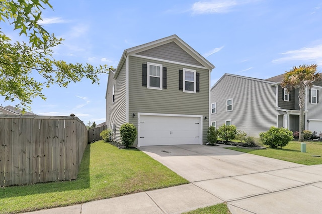 9706 Fanning Basket Ln, Ladson, SC 29456 - view of front facade with a garage, a front lawn, fence, and concrete driveway