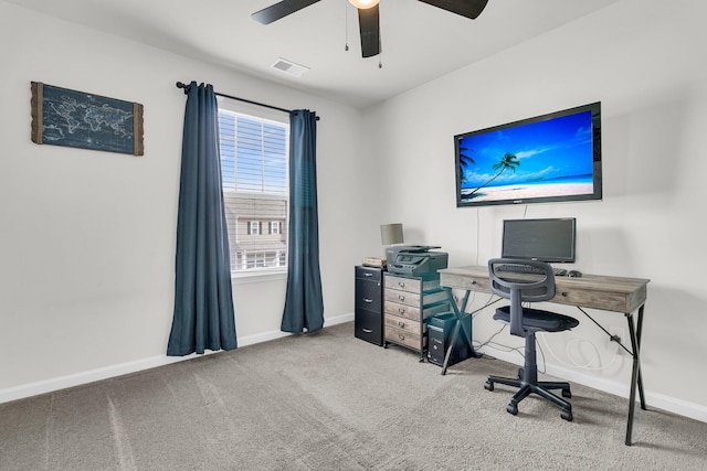 9706 Fanning Basket Ln, Ladson, SC 29456 - carpeted office space featuring visible vents, a ceiling fan, and baseboards