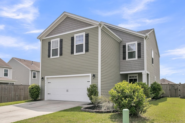 9706 Fanning Basket Ln, Ladson, SC 29456 - view of front of home featuring a garage, a front lawn, fence, and concrete driveway