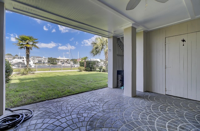 30 Yacht Harbor Ct, Isle Of Palms, SC 29451 - view of patio featuring a residential view and ceiling fan